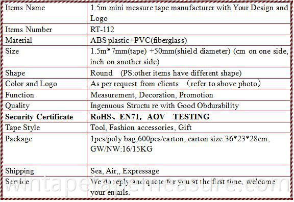 Várias cores 1.5m Mini Custom Your Logo Plástico ABS Retrátil Impresso Sob Medida Fita Métrica